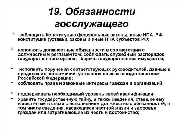 Обязанности государственного гражданского служащего перед государством