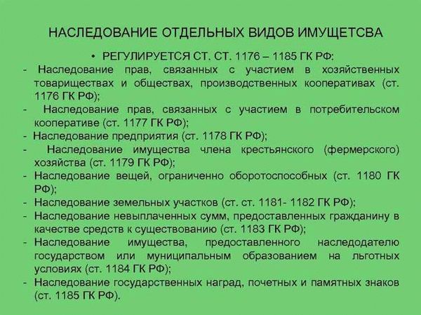 Особенности наследования отдельных видов имущества