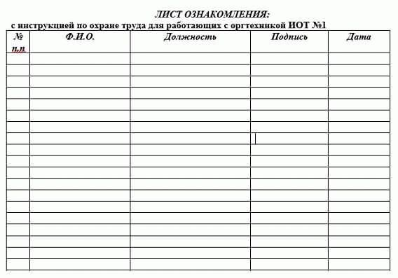 Подготовка и заполнение бланка листа ознакомления