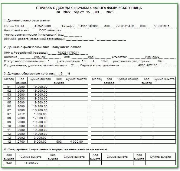 Справка о доходах физического лица образец заполнения