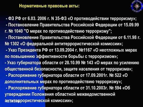 Порядок установления уровней террористической опасности