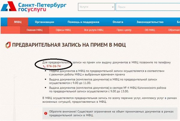 Телефон для записи в МФЦ «Мои Документы» Санкт-Петербург