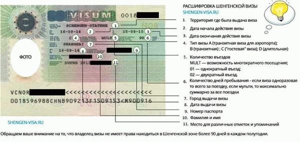 Информация на визе